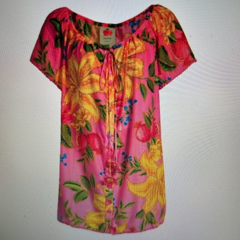Farm Rio Pink Multi 100% Cotton Short Sleeves Summer Fruit Minidress